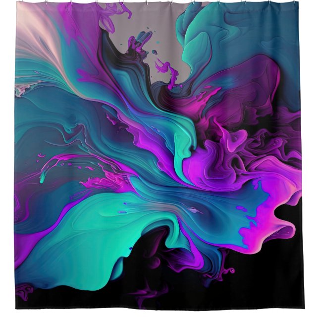 Rideaux De Douche Purple Aqua Turquoise Belle Flûte Abstraite (Devant)