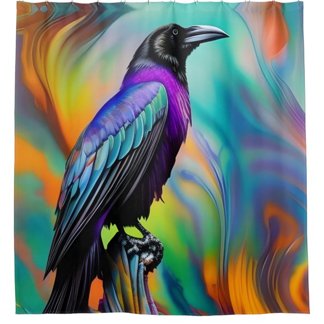Rideaux De Douche Purple Raven, arrière - plan des aurores boréales (Devant)