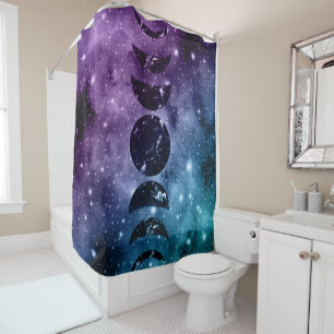 Rideaux De Douche Purple Turquoise Galaxy Nebula Dream Moon Phases #