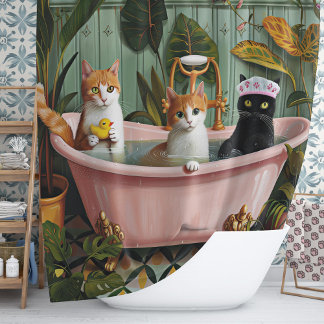 Rideaux De Douche Purrs et bulles : Une scène de bain chatte