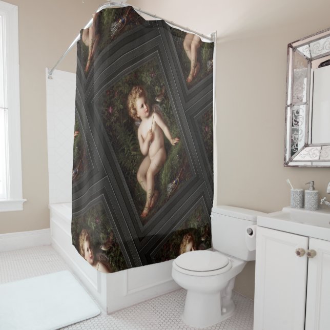 Rideaux De Douche Putto Alimenter Une Fraise À Un Oiseau (En situation)