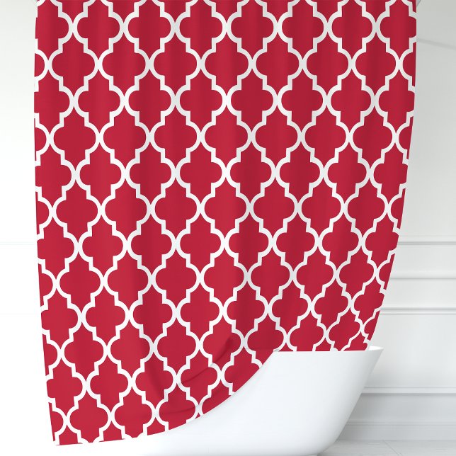 Rideaux De Douche Quatrefoil marocain rouge et blanc (Créateur téléchargé)