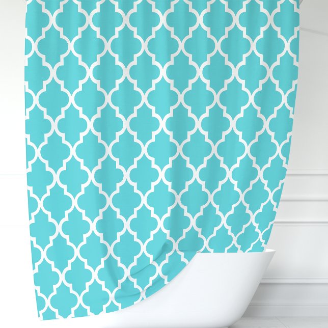 Rideaux De Douche Quatrefoil Marocain Turquoise et Blanc (Créateur téléchargé)
