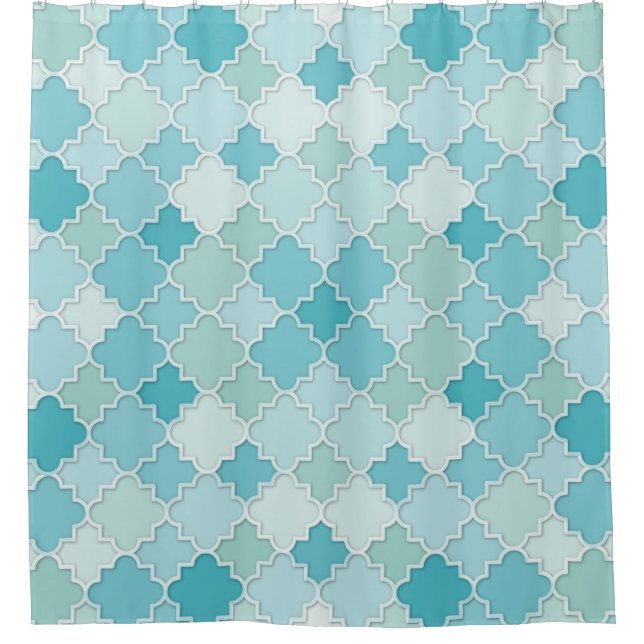 Rideaux De Douche Quatrefoil Motif en Pastel Blue Aqua et Turquoise (Devant)