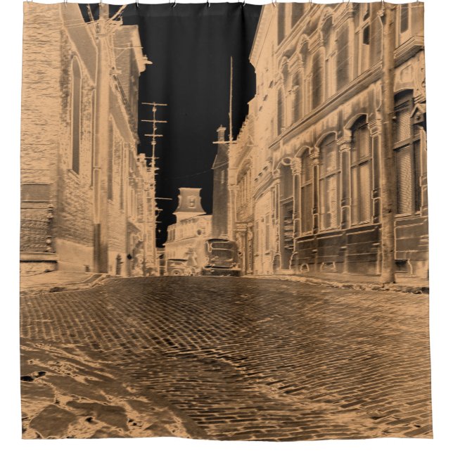 Rideaux De Douche Québec, rue du Canada avec voiture 1930's noir tan (Devant)
