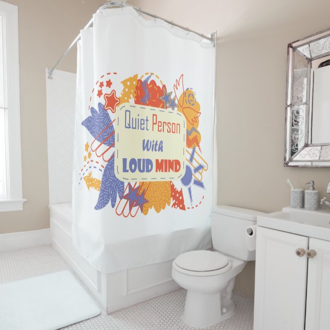 Rideaux De Douche Quiet Person With Loud Mind blue yellow (En situation)