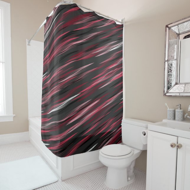Rideaux De Douche Raies noires roses et grises (En situation)