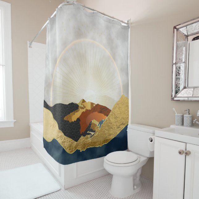 Rideaux De Douche Rainbow Gold Metallic Mountain Soleil brillant (En situation)