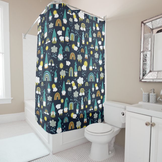 Rideaux De Douche Rainy Day Gnomes Rainbow Kids (En situation)