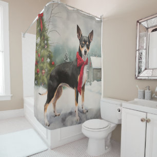 Rideaux De Douche Rat Terrier chien dans la neige Noël