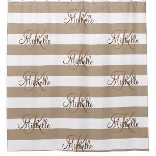 Rideaux de douche rayés kaki beige personnalisé