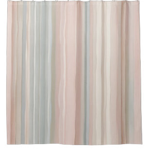 Rideaux De Douche Rayure Côtière Moderne Rose et Menthe Féminine