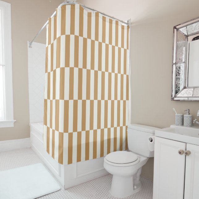 Rideaux De Douche Rayure de couleur personnalisée Damier Ochre du mi (En situation)