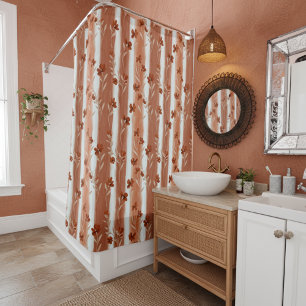 Rideaux De Douche Rayure de fleur sauvage en terre cuite