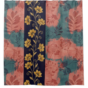 Rideaux De Douche Rayure florale vintage avec accent botanique doré