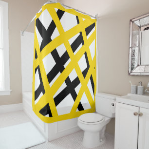 Rideaux De Douche Rayure noire jaune géométrique
