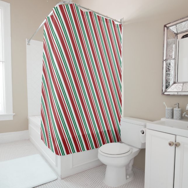 Rideaux De Douche Rayure rouge et verte de menthe poivrée (En situation)