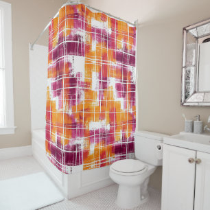 Rideaux De Douche Rayures à carreaux violettes orange groovy