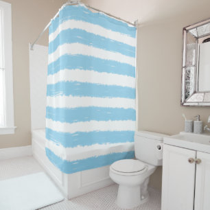 Rideaux De Douche Rayures aquarelles blanches et bleu ciel pastel