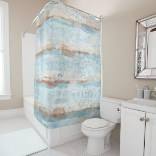 Rideaux De Douche Rayures blanches Brown bleu-clair d'aquarelle