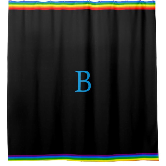 Rideaux De Douche Rayures d'arc-en-ciel sur le gay pride noir (Devant)