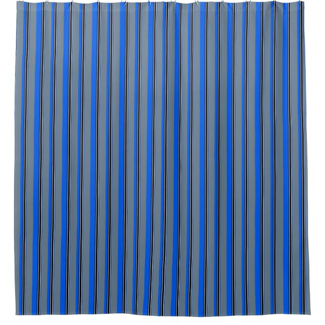 Rideaux De Douche Rayures de bleu royal, d'argent, blanches et (Devant)