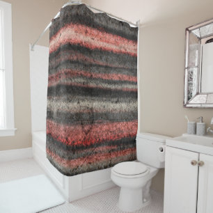 Rideaux De Douche Rayures désorganisées Coral rose noir gris Abstrai