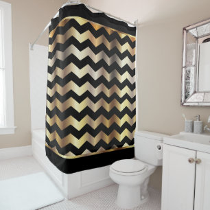 Rideaux De Douche Rayures élégantes de Chevron de noir et d'or