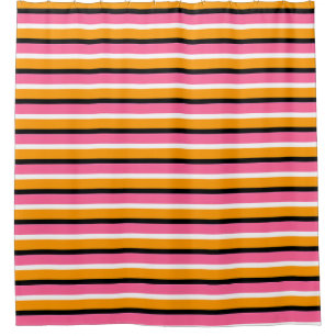 Rideaux De Douche Rayures horizontales orange rose et lignes