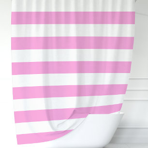 Rideaux De Douche Rayures larges roses et blanches modernes