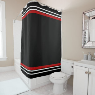 Rideaux De Douche Rayures rouges et blanches noires