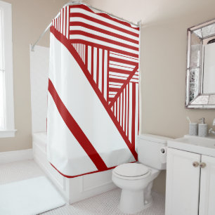 Rideaux De Douche Rayures triangulaires en rouge et blanc