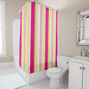 Rideaux De Douche Rayures verticales d'été jaune blanc rose