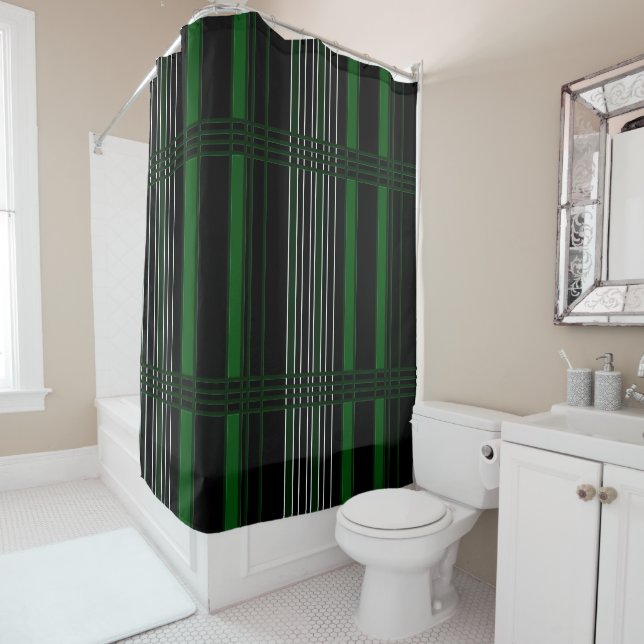 Rideaux De Douche Rayures verticales vertes (En situation)