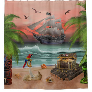 RIDEAUX DE DOUCHE RECHERCHE DE TRÉSOR DE PIRATES