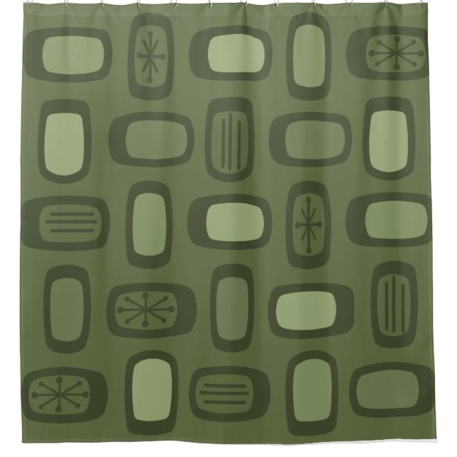 Rideaux De Douche Rectangles arrondies MCM du milieu du siècle vert  (Devant)