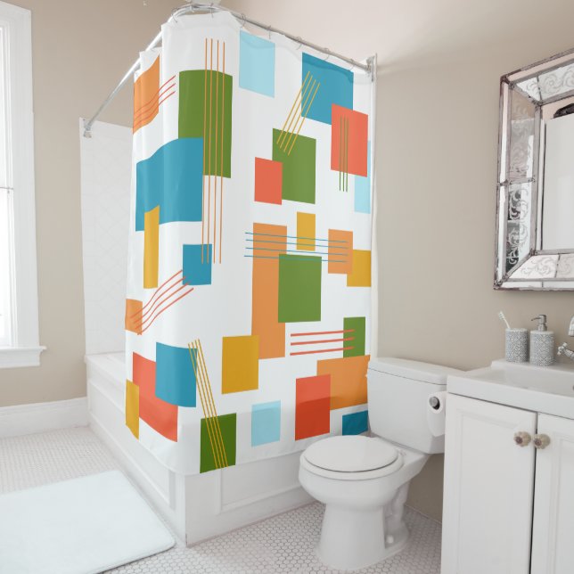 Rideaux De Douche Rectangles et lignes Abstraites (En situation)