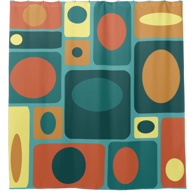 Rideaux De Douche Rectangles turquoise modernes du milieu du siècle (Devant)