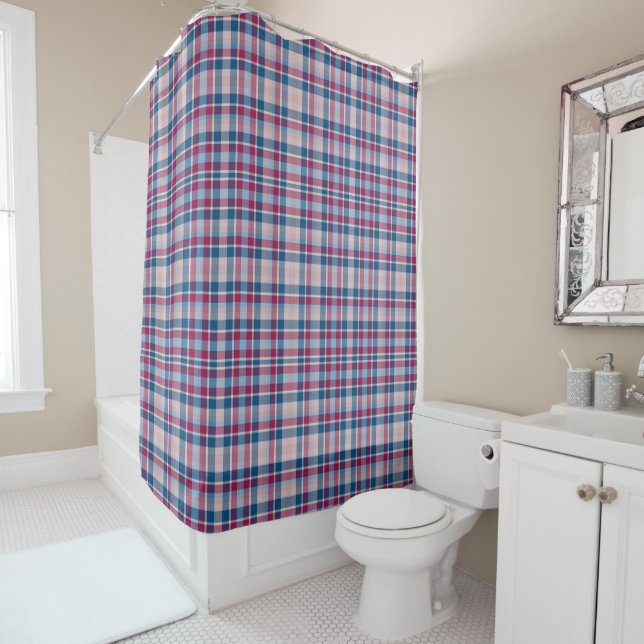 Rideaux De Douche Red and Blue Classic Plaid (En situation)