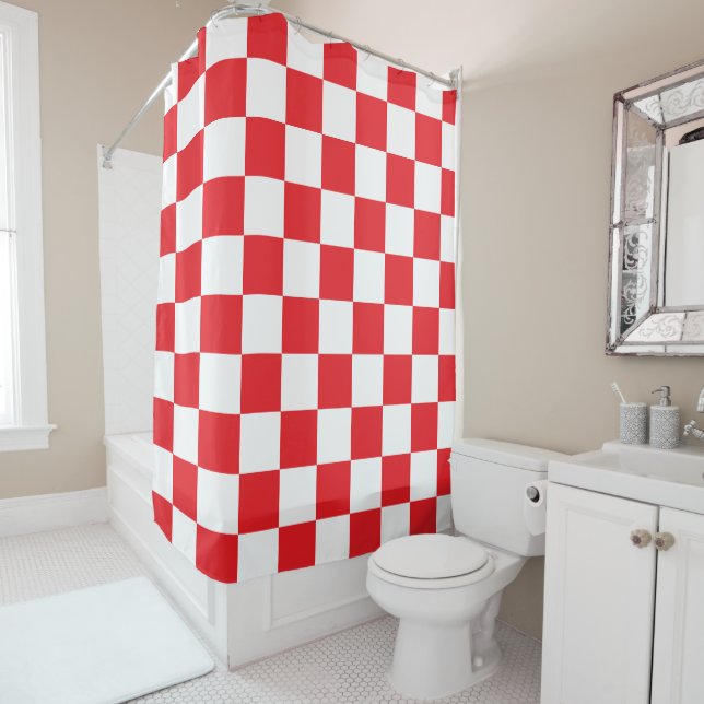 Rideaux De Douche Red and White Checkered (En situation)