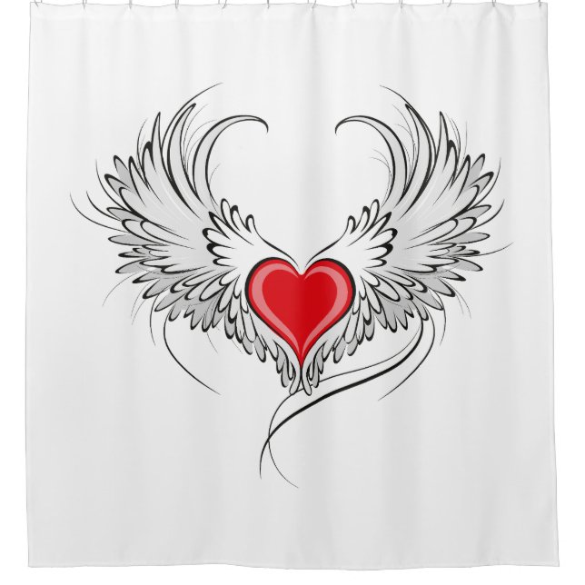 Rideaux De Douche Red Angel Coeur avec ailes (Devant)