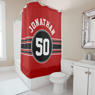 Rideaux De Douche Red Black Team Jersey Fan Gear avec le numéro de n