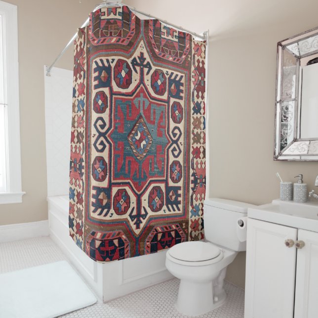 Rideaux De Douche Red Blue Western Père Noël Fe Cowboy Ornate  (En situation)