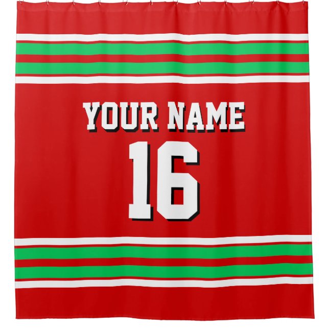 Rideaux De Douche Red Emerald Green White Stripes Sports Jersey (Devant)