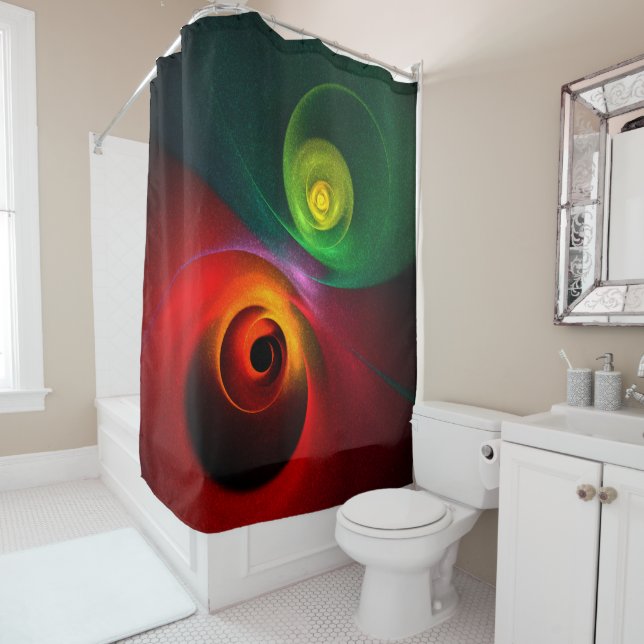 Rideaux De Douche Red Green Yin Yang Moderne Motif d'art Abstrait #2 (En situation)