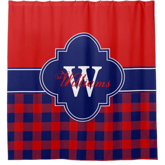 Rideaux De Douche Red Navy Blue Buffalo Plaid 1ICBR Monogramme (Devant)
