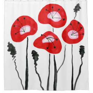 Rideaux De Douche Red Poppies Boho Décor Moderne Salle De Bains