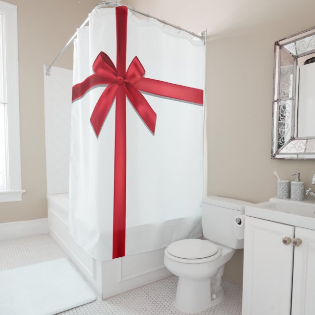 Rideaux De Douche Red Satin Ribbon Bow Fête de Noël (En situation)