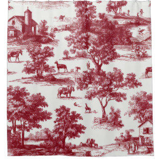 Rideaux De Douche Red Toile Countryside Scene (6)