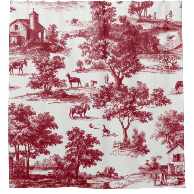 Rideaux De Douche Red Toile Countryside Scene (6) (Devant)